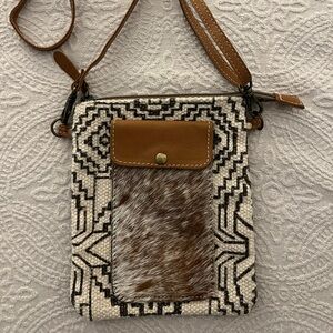 Brown and Cream Patterned Crossbody Bag